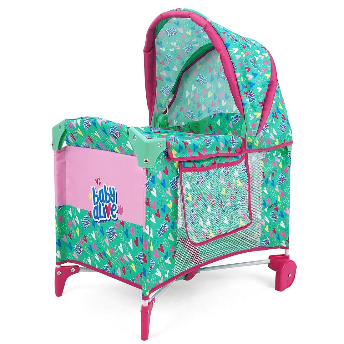 Deluxe Doll Play Yard, Pink Hearts Folding Baby Alive doll set