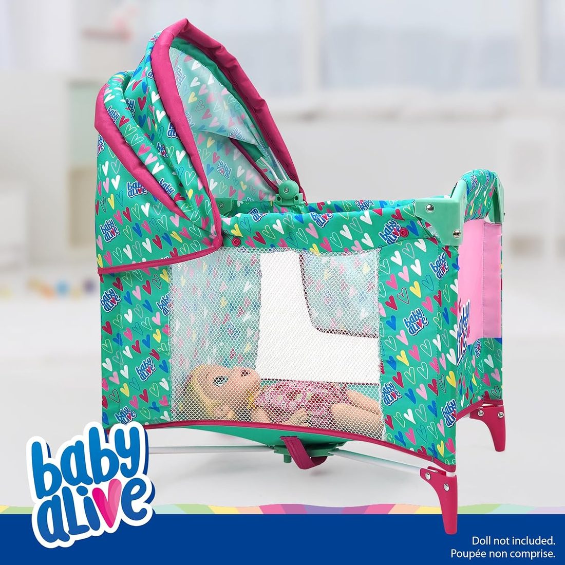 Deluxe Doll Play Yard, Pink Hearts Folding, view 3