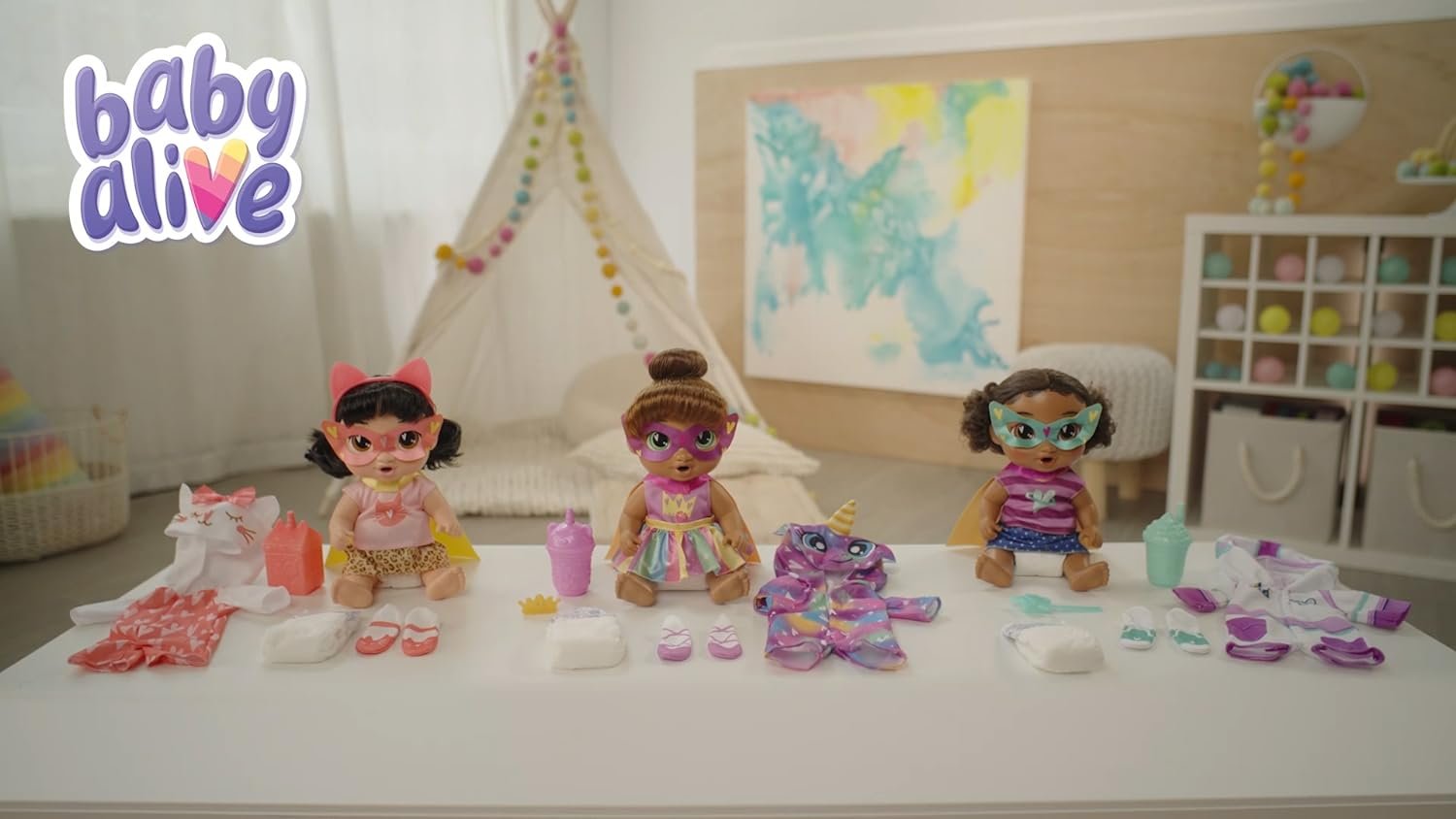 Everyone on the shelf in our Baby Alive nursery