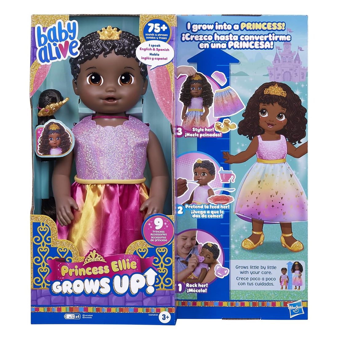 Princess Ellie Grows Up, Black Hair Baby Alive doll set